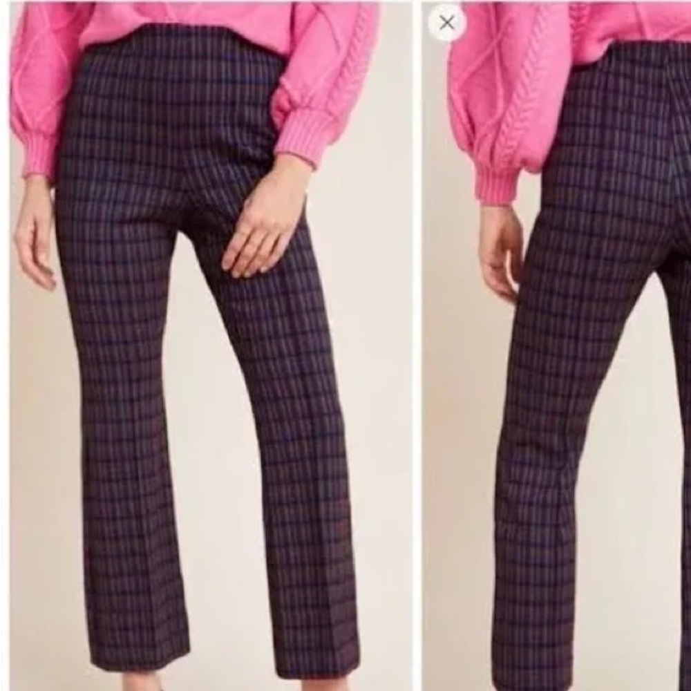 Eva Franco Plaid Kick Flare Pants Small Crop Pull-On Stretch Retro Made USA